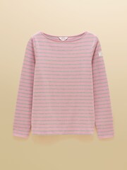 Joules Harbour Pink & Grey Marl Long Sleeve Striped Boat Neck Breton Top - Image 7 of 7