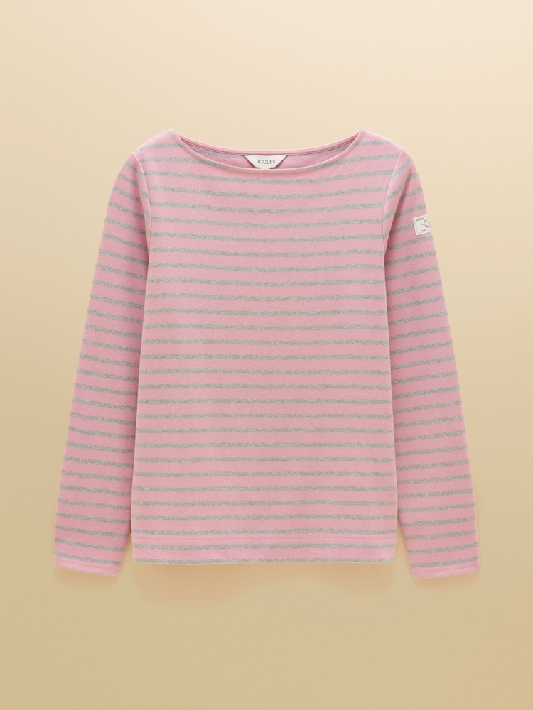Joules Harbour Pink & Grey Marl Long Sleeve Striped Boat Neck Breton Top - Image 7 of 7 Joules Harbour Pink & Grey Marl Long Sleeve Striped Boat Neck Breton Top - Image 7 of 7