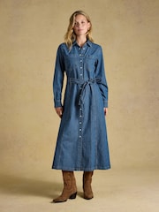 Joules Denim Blue Tie Waist Shirt Dress - Image 1 of 8