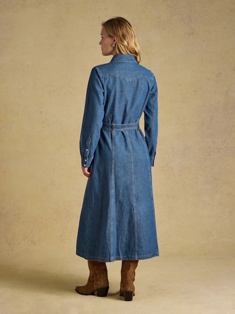 Joules Denim Blue Tie Waist Shirt Dress - Image 2 of 8