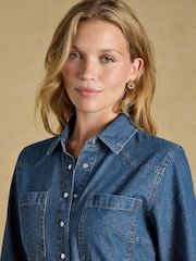 Joules Denim Blue Tie Waist Shirt Dress - Image 4 of 8