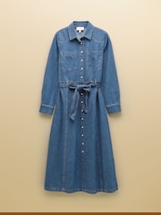 Joules Denim Blue Tie Waist Shirt Dress - Image 8 of 8