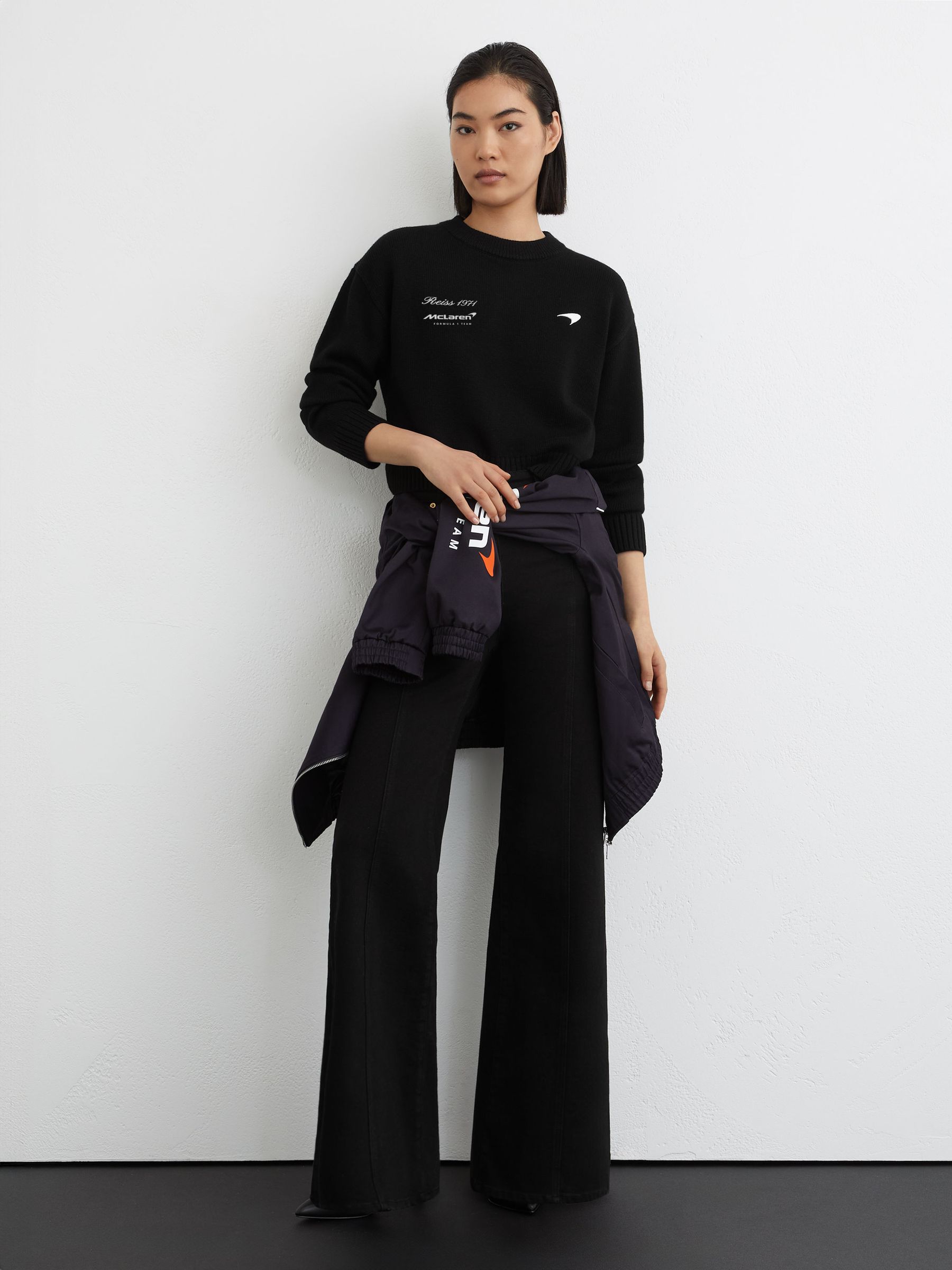 Buy Reiss Black Nicole McLaren Racing Wool Cropped Jumper from