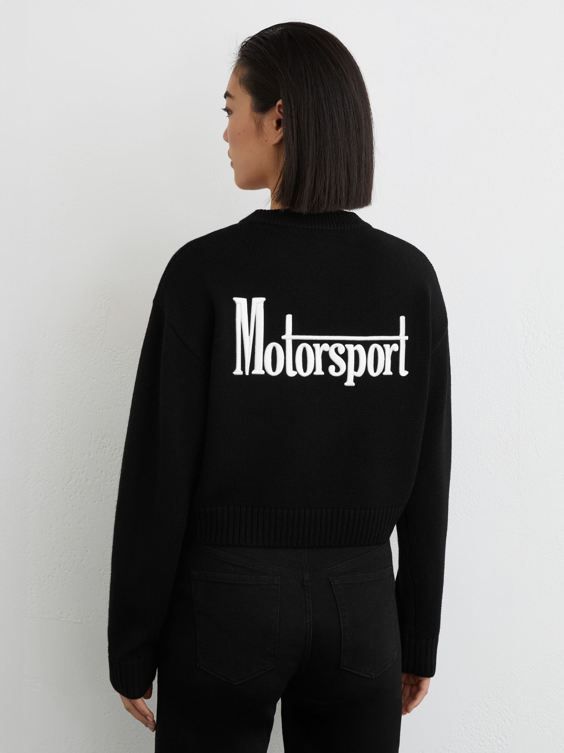 Buy Reiss Black Nicole McLaren Racing Wool Cropped Jumper from