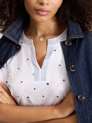 White Stuff White Weaver Notch Embroidered T-Shirt - Image 4 of 6