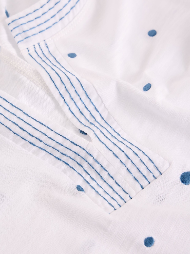 White Stuff White Weaver Notch Embroidered T-Shirt - Image 6 of 6