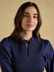 Joules Zoe Navy Long Sleeved Smocked Blouse - Image 4 of 7