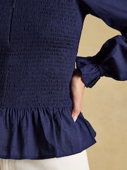 Joules Zoe Navy Long Sleeved Smocked Blouse - Image 5 of 7