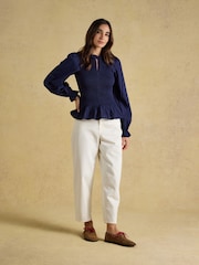 Joules Zoe Navy Long Sleeved Smocked Blouse - Image 6 of 7