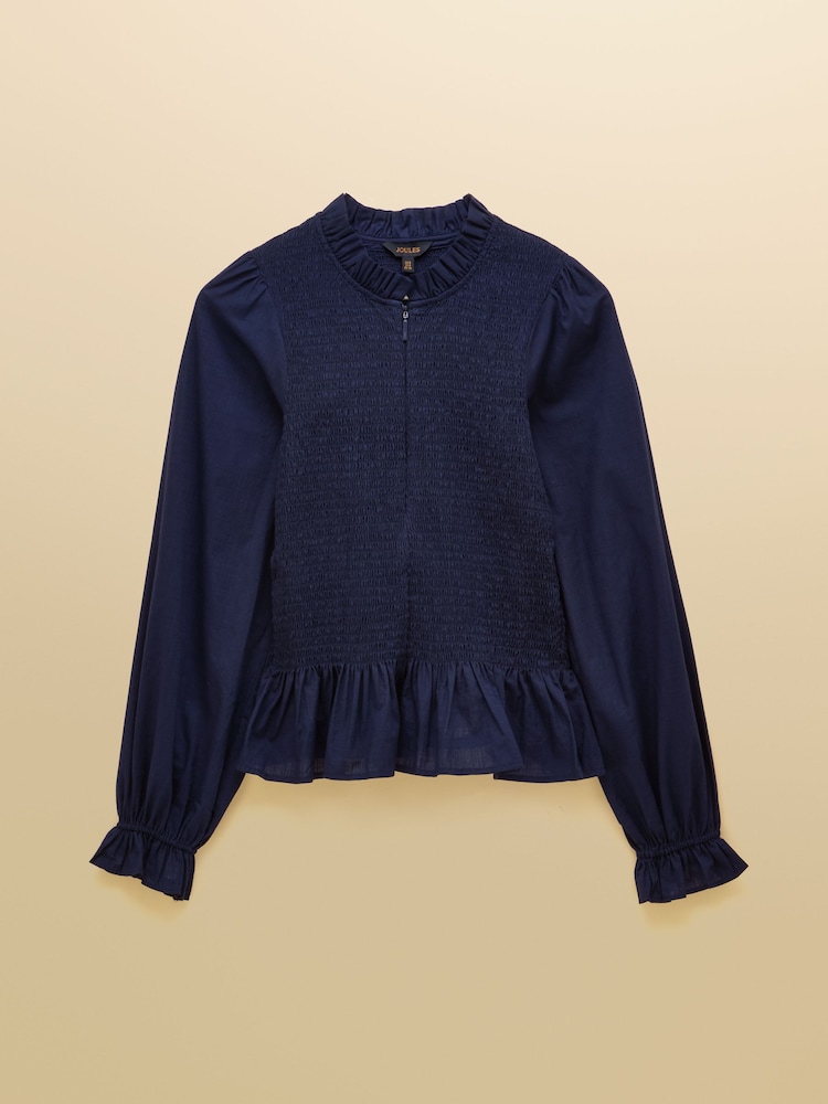 Joules Zoe Navy Long Sleeved Smocked Blouse - Image 7 of 7