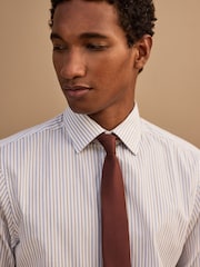 White/Blue/Brown Regular Fit Two Tone Stripe Formal Shirt and Tie Set - Image 1 of 6