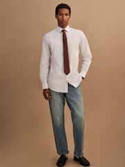 White/Blue/Brown Regular Fit Two Tone Stripe Formal Shirt and Tie Set - Image 2 of 6