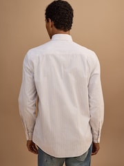 White/Blue/Brown Regular Fit Two Tone Stripe Formal Shirt and Tie Set - Image 3 of 6
