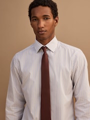 White/Blue/Brown Regular Fit Two Tone Stripe Formal Shirt and Tie Set - Image 4 of 6