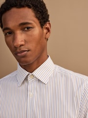 White/Blue/Brown Regular Fit Two Tone Stripe Formal Shirt and Tie Set - Image 5 of 6