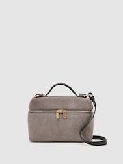 Reiss Grey Ines Suede Vanity Crossbody Bag - Image 2 of 7