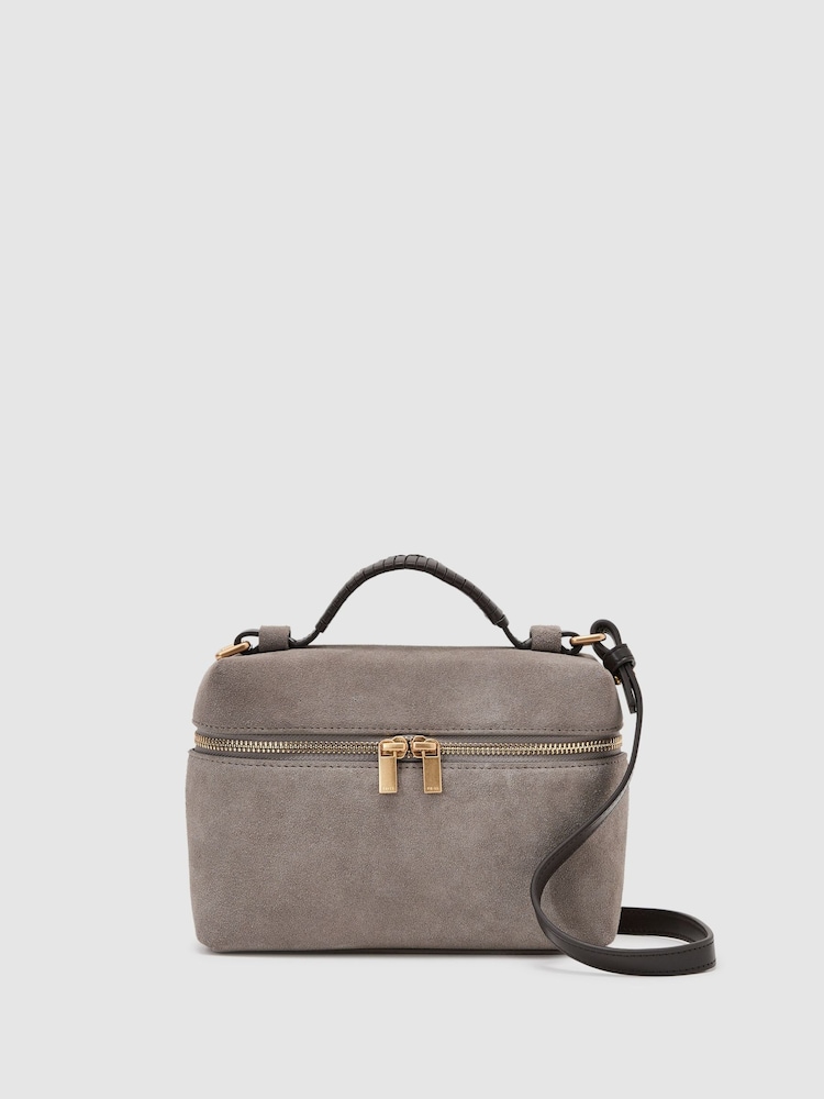 Reiss Grey Ines Suede Vanity Crossbody Bag - Image 2 of 7