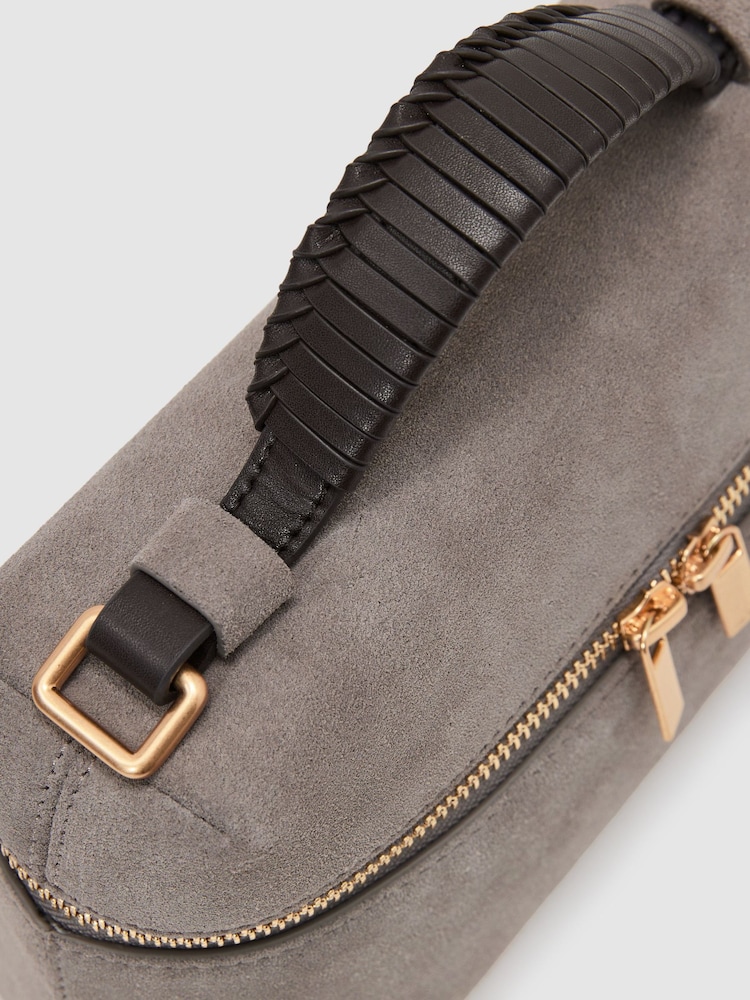 Reiss Grey Ines Suede Vanity Crossbody Bag - Image 7 of 7