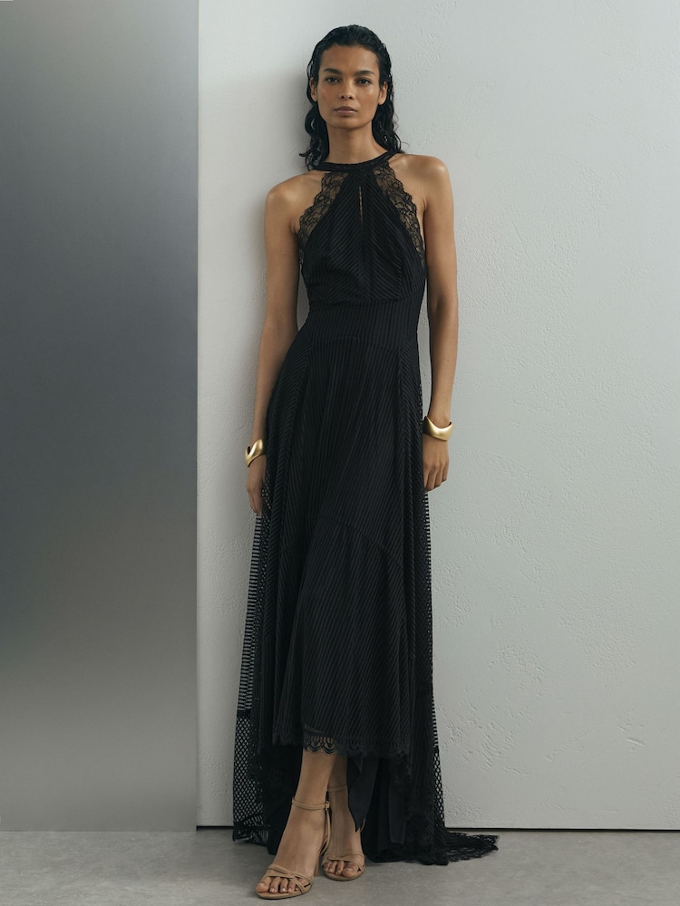 Atelier Lace-Trim Sheer Maxi Black Dress - Image 1 of 7