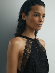 Atelier Lace-Trim Sheer Maxi Black Dress - Image 3 of 7