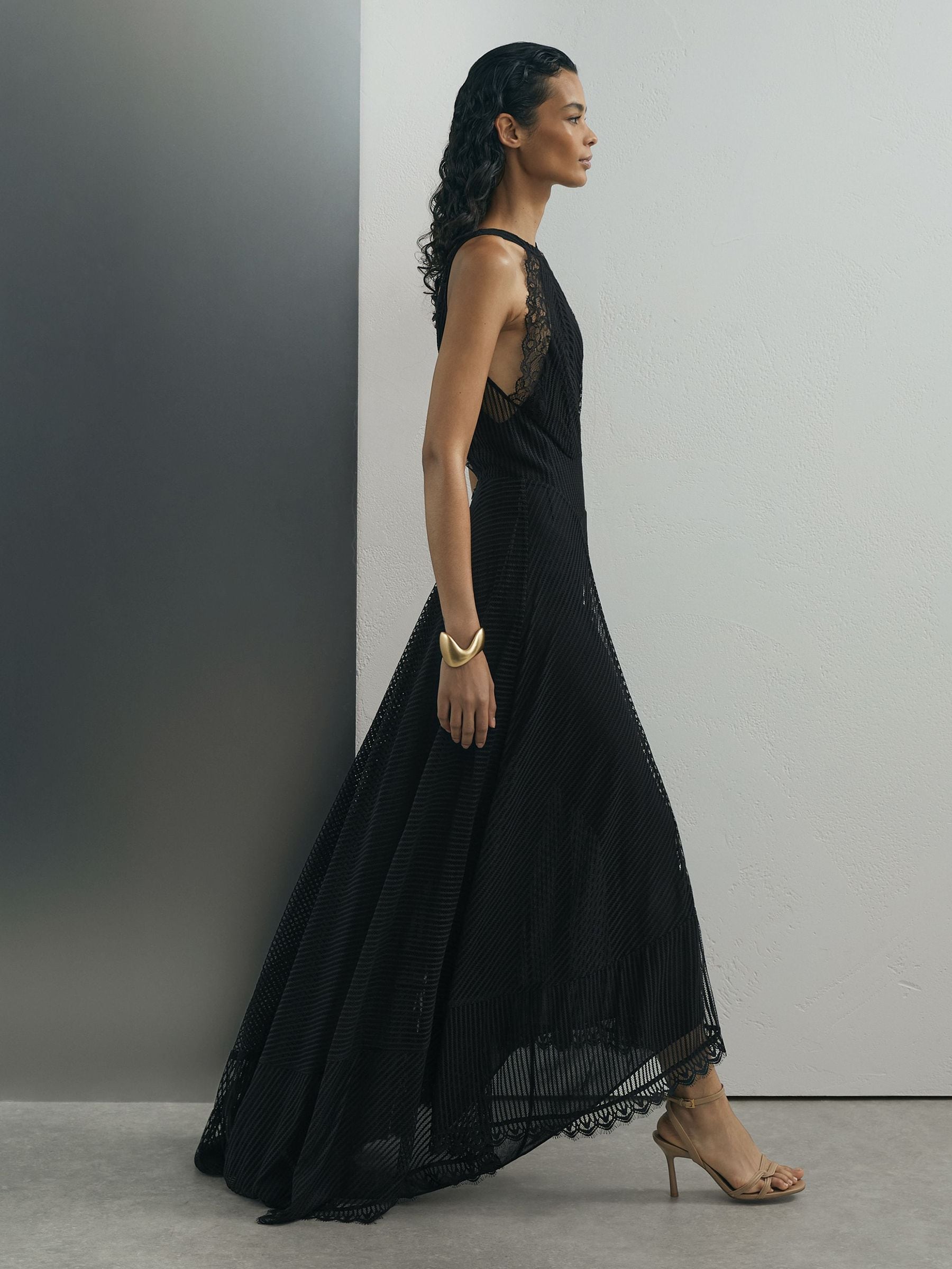 Buy Atelier Lace-Trim Sheer Maxi Black Dress from Next USA