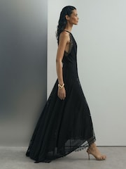Atelier Lace-Trim Sheer Maxi Black Dress - Image 4 of 7