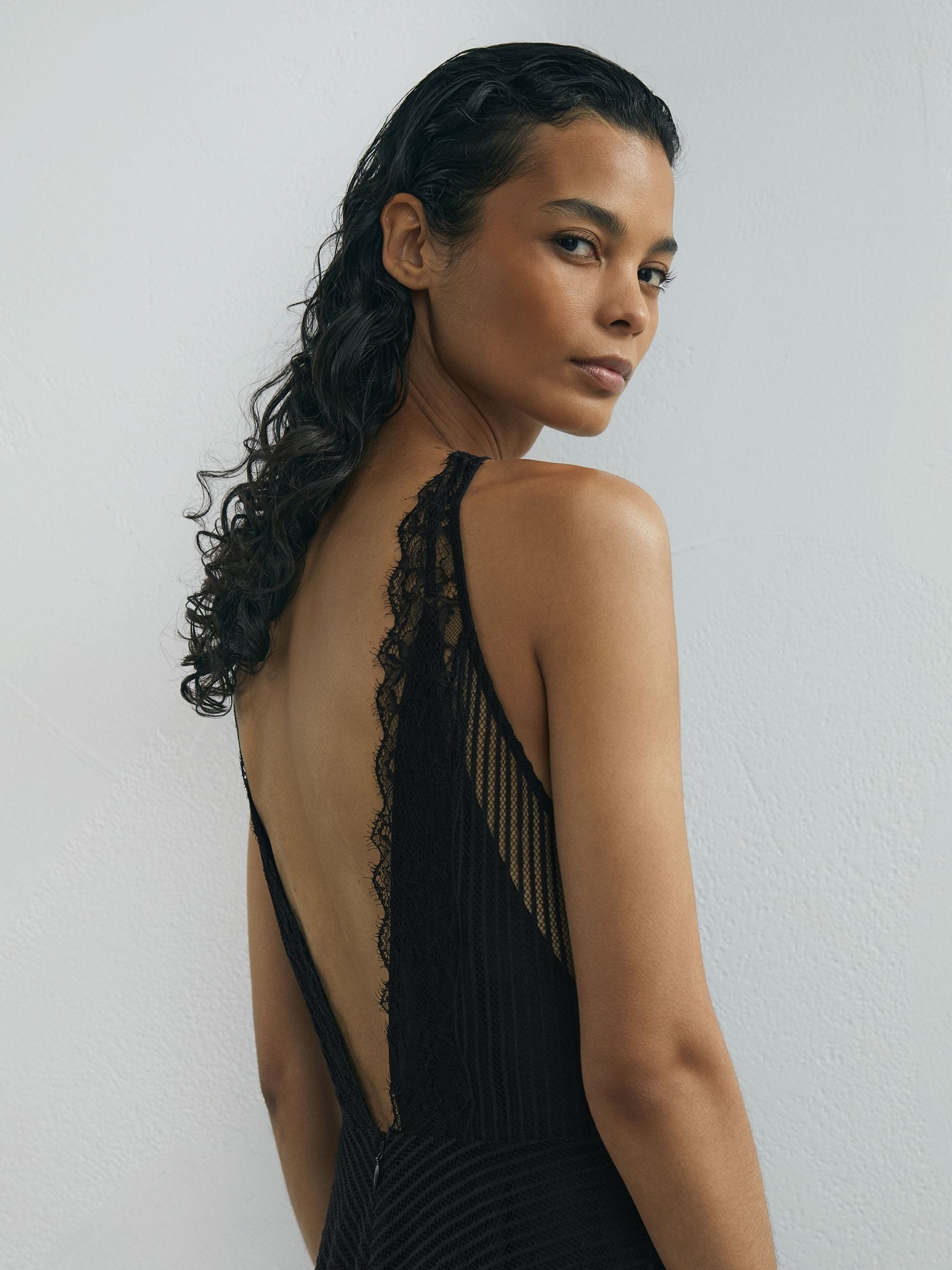 Buy Atelier Lace-Trim Sheer Maxi Black Dress from Next USA
