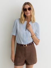 Reiss Light Blue Aurelia Cotton Cheesecloth Frill-Neck Top - Image 1 of 6