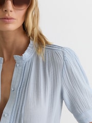Reiss Light Blue Aurelia Cotton Cheesecloth Frill-Neck Top - Image 4 of 6