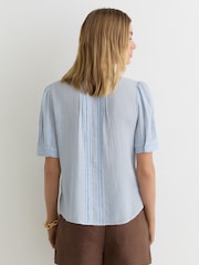 Reiss Light Blue Aurelia Cotton Cheesecloth Frill-Neck Top - Image 5 of 6