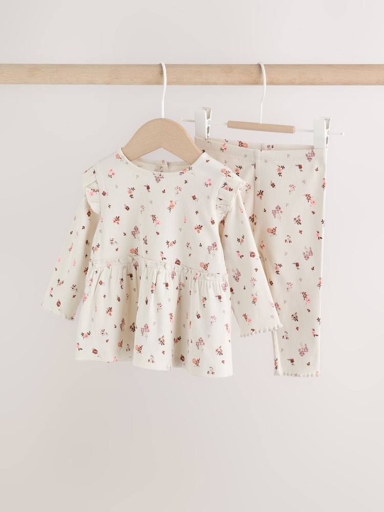 Ecru Floral Peplum Top and Leggings Baby Set (0mths-2yrs) - Image 1 of 10