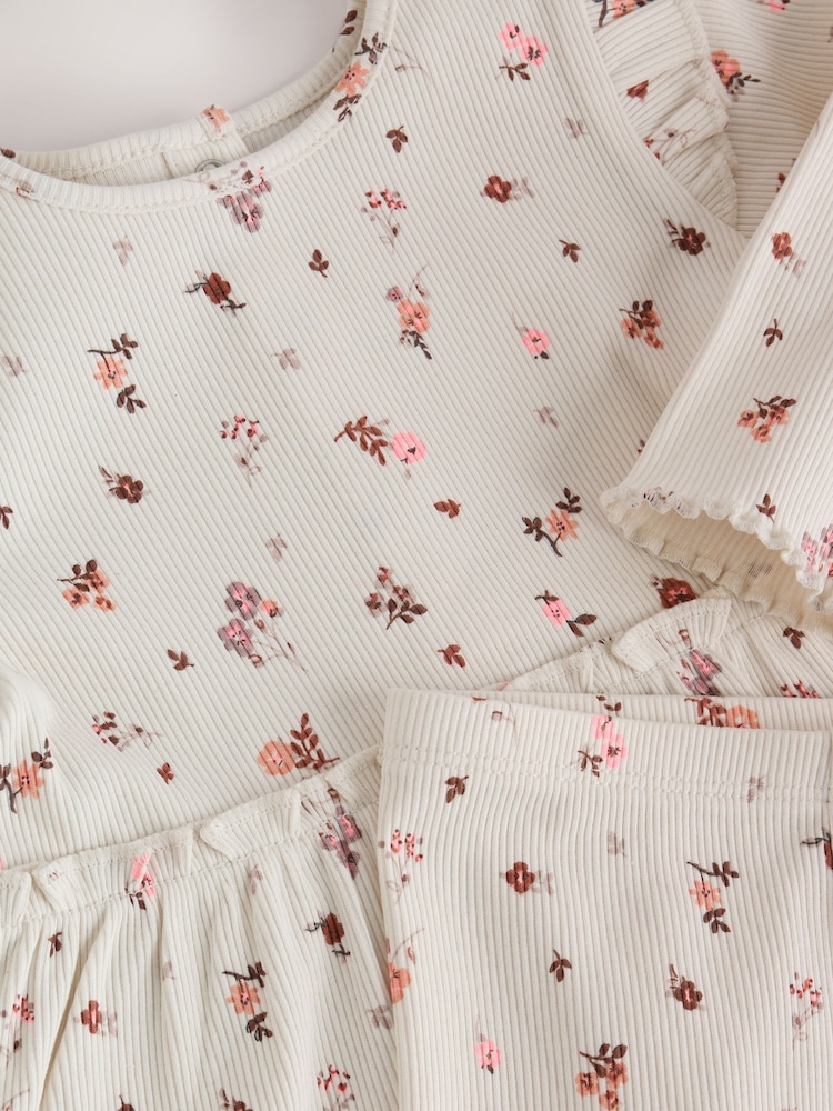 Ecru Floral Peplum Top and Leggings Baby Set (0mths-2yrs) - Image 10 of 10