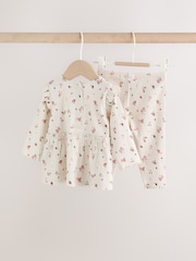 Ecru Floral Peplum Top and Leggings Baby Set (0mths-2yrs) - Image 2 of 10