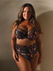 Black Floral/Pink/Green Mesh Trim High Waist High Leg Knickers 3 Pack - Image 1 of 3