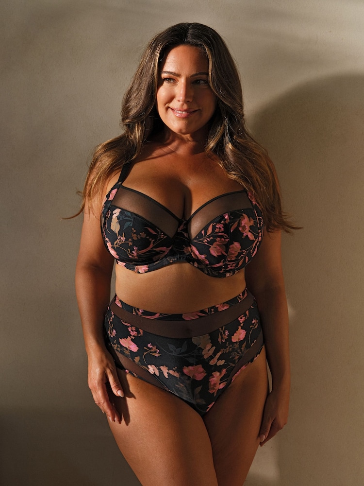 Black Floral/Pink/Green Mesh Trim High Waist High Leg Knickers 3 Pack - Image 1 of 3 Black Floral/Pink/Green Mesh Trim High Waist High Leg Knickers 3 Pack - Image 1 of 3