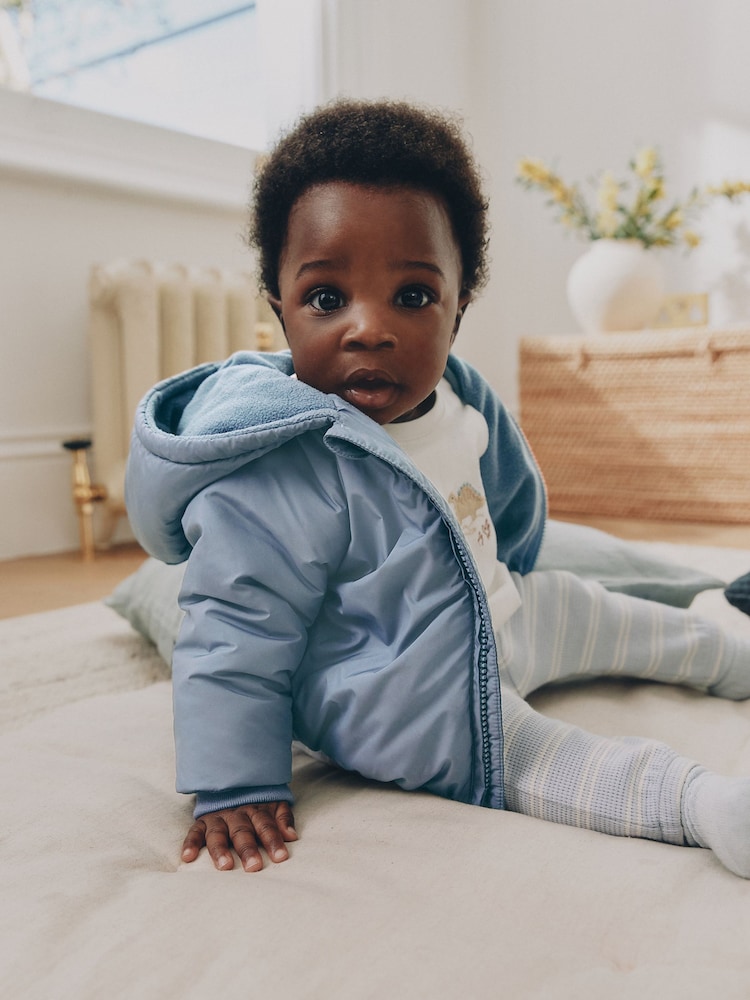 Blue Hooded Mid-Weight Fleece Lined Puffer Baby Jacket (0mths-2yrs) - Image 2 of 9