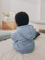 Blue Hooded Mid-Weight Fleece Lined Puffer Baby Jacket (0mths-2yrs) - Image 3 of 9