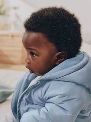 Blue Hooded Mid-Weight Fleece Lined Puffer Baby Jacket (0mths-2yrs) - Image 4 of 9