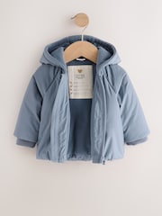 Blue Hooded Mid-Weight Fleece Lined Puffer Baby Jacket (0mths-2yrs) - Image 5 of 9