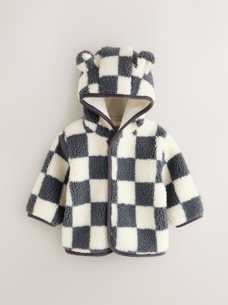 Grey Checkerboard Hooded Borg Baby Jacket (0mths-2yrs) - Image 2 of 7 Grey Checkerboard Hooded Borg Baby Jacket (0mths-2yrs) - Image 2 of 7