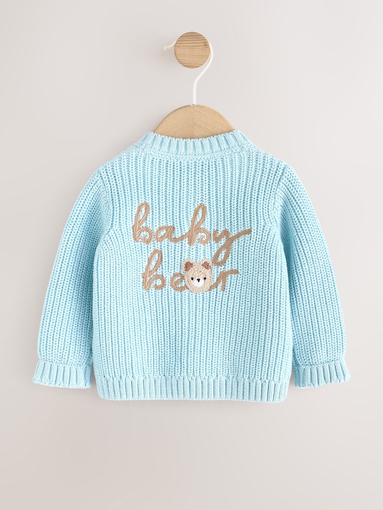 Blue Embroidered Bear Cardigan (0mths-2yrs) - Image 1 of 5 Blue Embroidered Bear Cardigan (0mths-2yrs) - Image 1 of 5