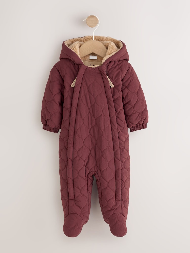 Burgundy Red Quilted Hooded Nylon Baby All-In-One (0-18mths) - Image 1 of 7 Burgundy Red Quilted Hooded Nylon Baby All-In-One (0-18mths) - Image 1 of 7