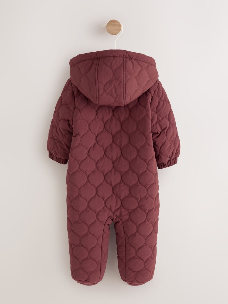 Burgundy Red Quilted Hooded Nylon Baby All-In-One (0-18mths) - Image 2 of 7 Burgundy Red Quilted Hooded Nylon Baby All-In-One (0-18mths) - Image 2 of 7