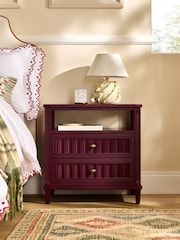 Nina Campbell Burgundy Red Willis 2 Drawer Wide Bedside Table - Image 1 of 4