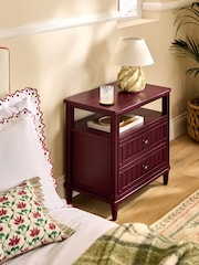 Nina Campbell Burgundy Red Willis 2 Drawer Wide Bedside Table - Image 2 of 4