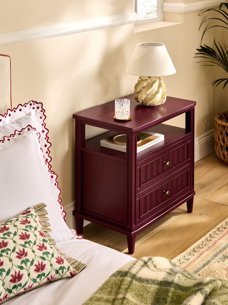 Nina Campbell Burgundy Red Willis 2 Drawer Wide Bedside Table - Image 2 of 4