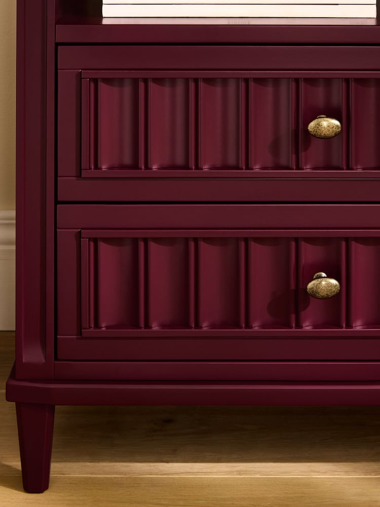 Nina Campbell Burgundy Red Willis 2 Drawer Wide Bedside Table - Image 4 of 4