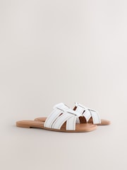 White Leather Extra Wide Fit Forever Comfort® Stitched Mule Sandals - Image 2 of 5