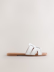 White Leather Extra Wide Fit Forever Comfort® Stitched Mule Sandals - Image 3 of 5