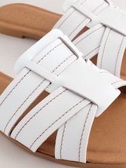White Leather Extra Wide Fit Forever Comfort® Stitched Mule Sandals - Image 5 of 5
